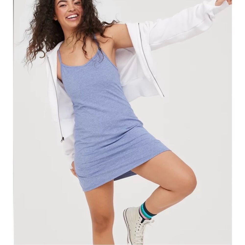 NWT OFFLINE by Aerie The Hugger Dress Marbled Blue Built-In Shorts Romper Sz L